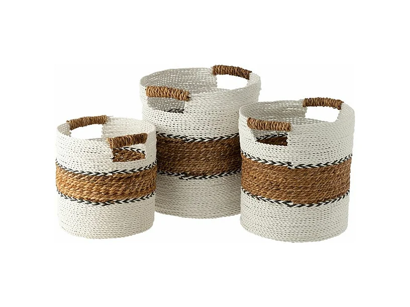 Lot de 3 Paniers de Rangement "Laura" 40cm Blanc & Naturel