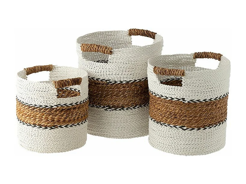 Lot de 3 Paniers de Rangement "Laura" 40cm Blanc & Naturel