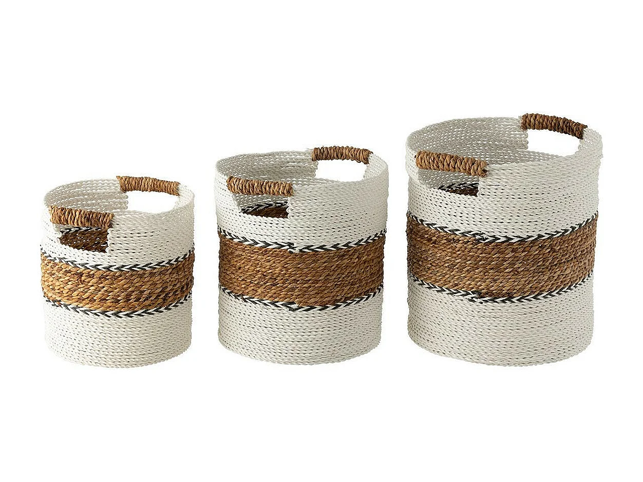 Lot de 3 Paniers de Rangement "Laura" 40cm Blanc & Naturel