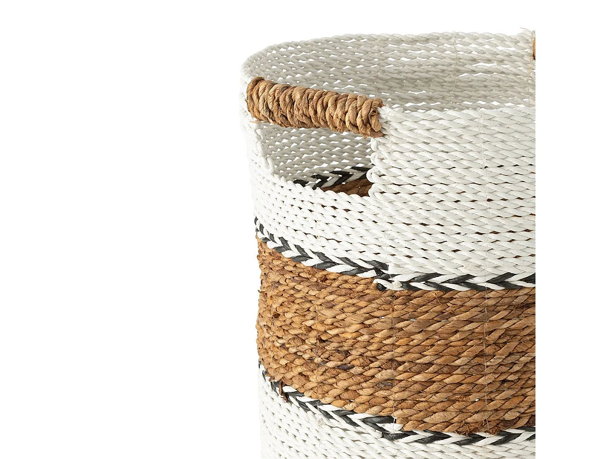 Lot de 3 Paniers de Rangement "Laura" 40cm Blanc & Naturel