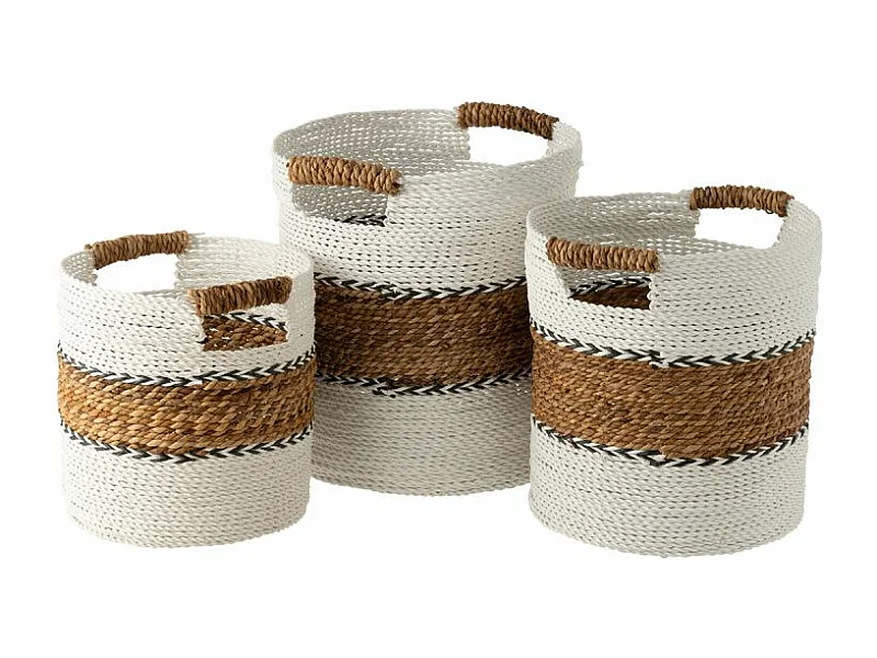 Lot de 3 Paniers de Rangement "Laura" 40cm Blanc & Naturel