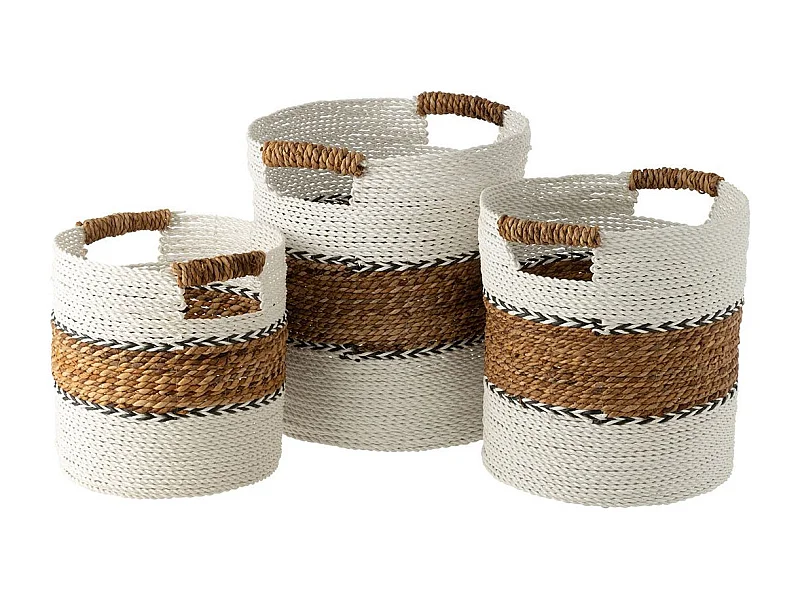 Lot de 3 Paniers de Rangement "Laura" 40cm Blanc & Naturel