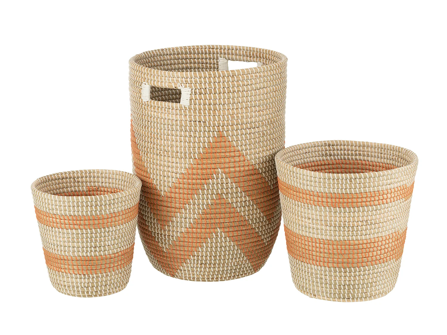 Lot de 3 Paniers de Rangement en Jonc "Colby" 56cm Orange