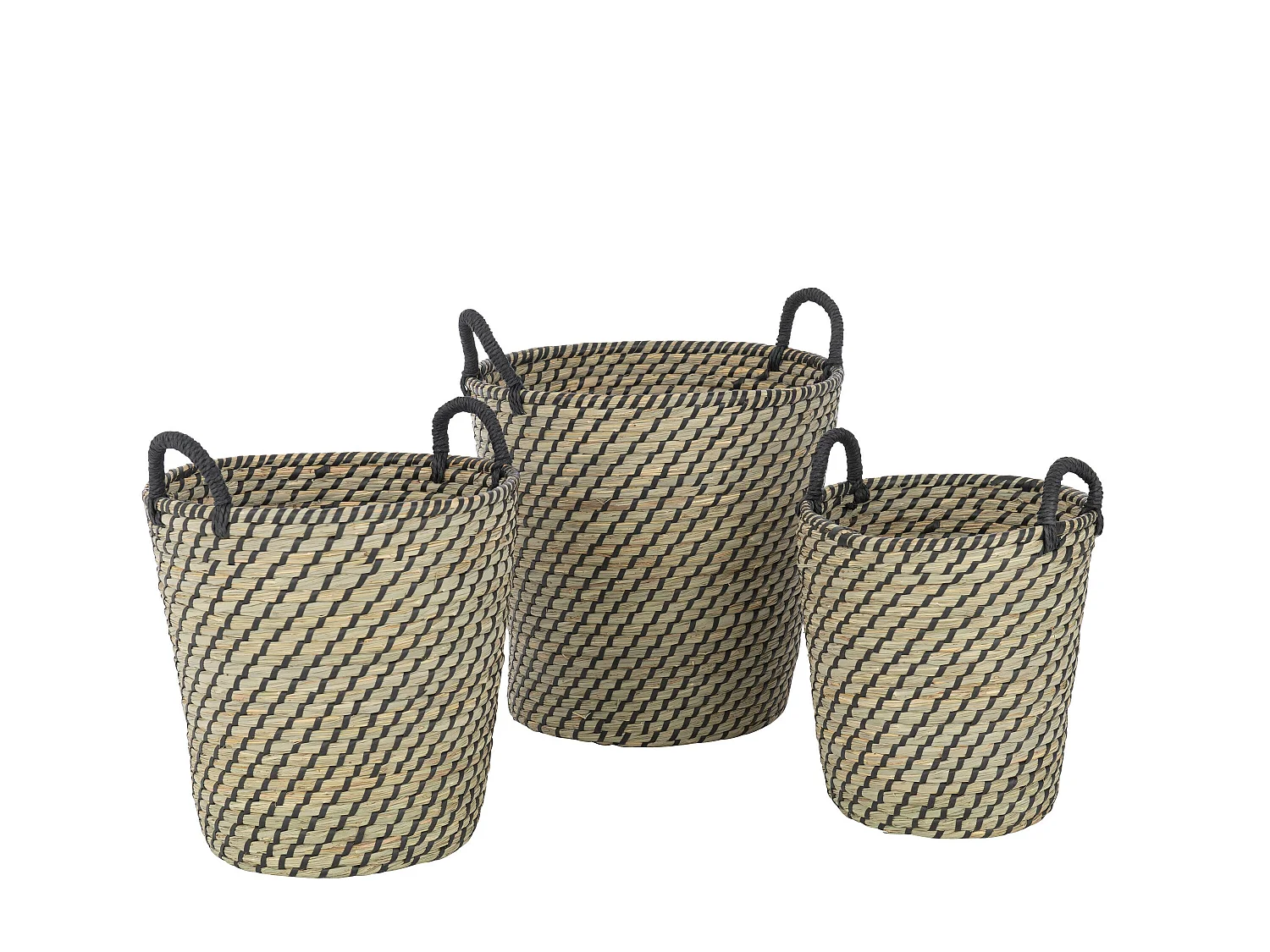 Lot de 3 Paniers de Rangement "Dee" 40cm Naturel & Noir