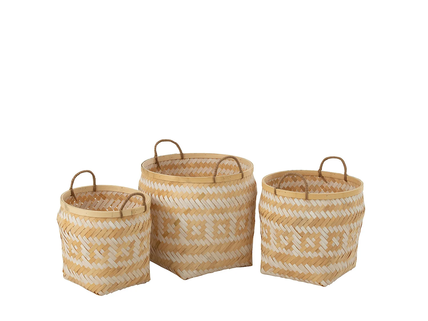 Lot de 3 Paniers de Rangement Rotin "Baudoin" 40cm Naturel & Blanc