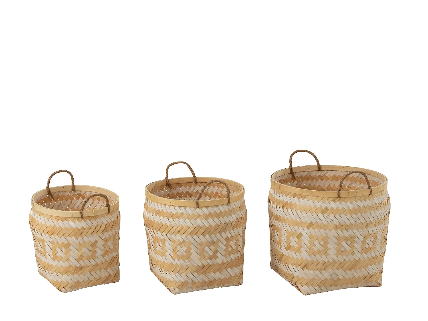 Lot de 3 Paniers de Rangement Rotin "Baudoin" 40cm Naturel & Blanc