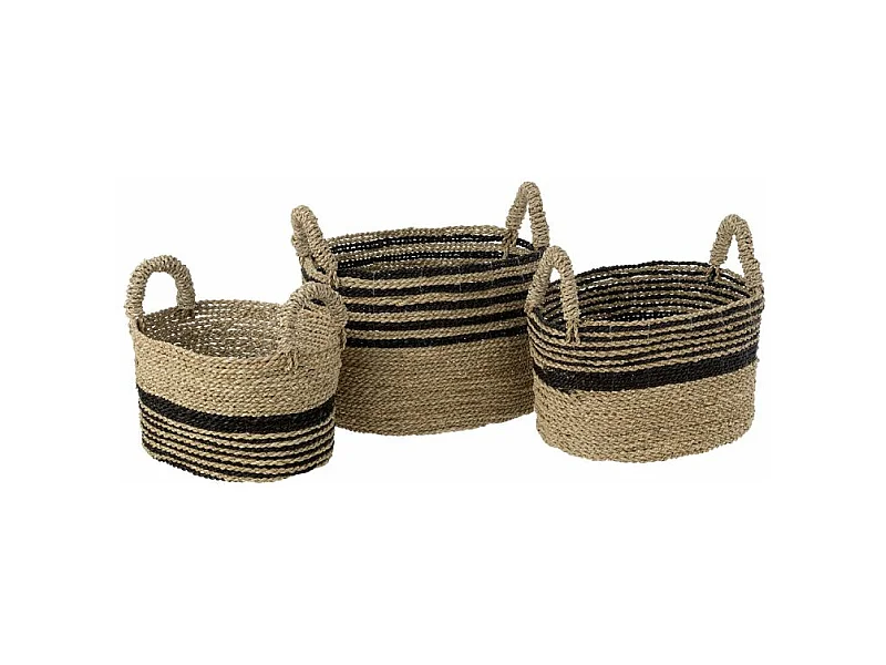Lot de 3 Paniers de Rangement "Aline" 46cm Naturel & Noir