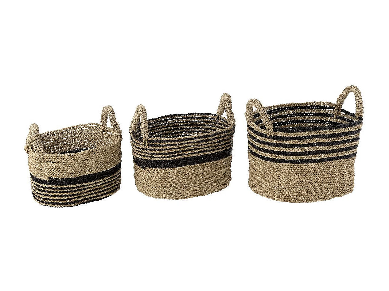 Lot de 3 Paniers de Rangement "Aline" 46cm Naturel & Noir