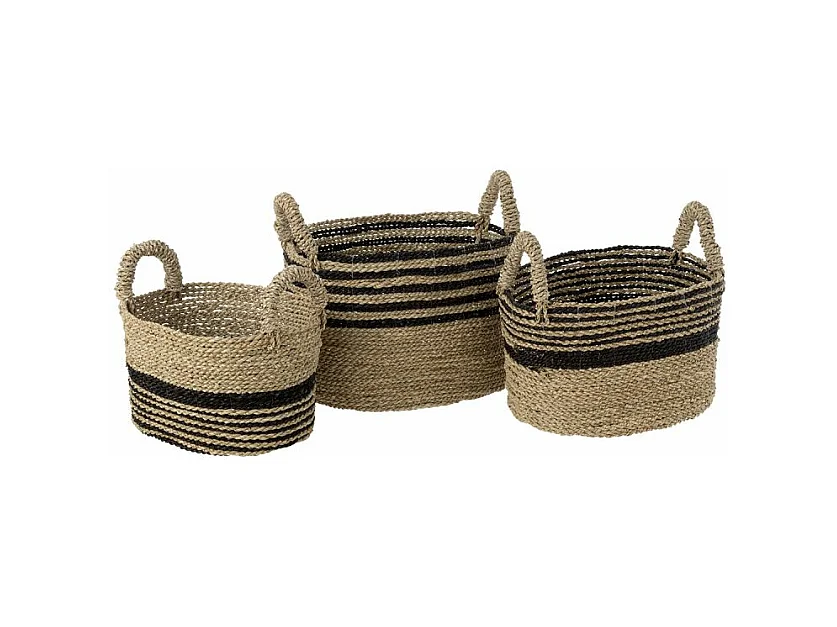 Lot de 3 Paniers de Rangement "Aline" 46cm Naturel & Noir