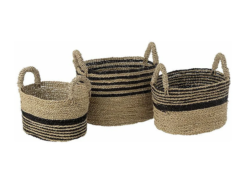 Lot de 3 Paniers de Rangement "Aline" 46cm Naturel & Noir