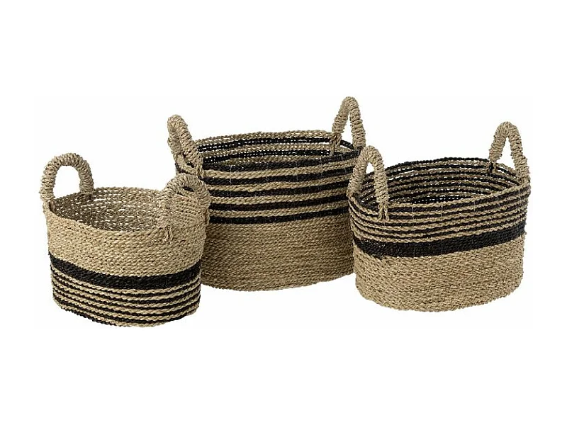 Lot de 3 Paniers de Rangement "Aline" 46cm Naturel & Noir