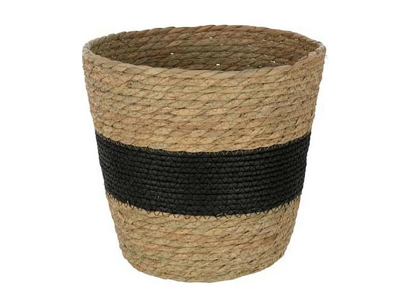 Panier Déco Rond "Ligne" 25cm Naturel & Noir