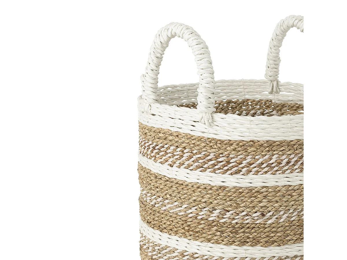 Lot de 3 Paniers de Rangement "Caro" 45cm Naturel & Blanc