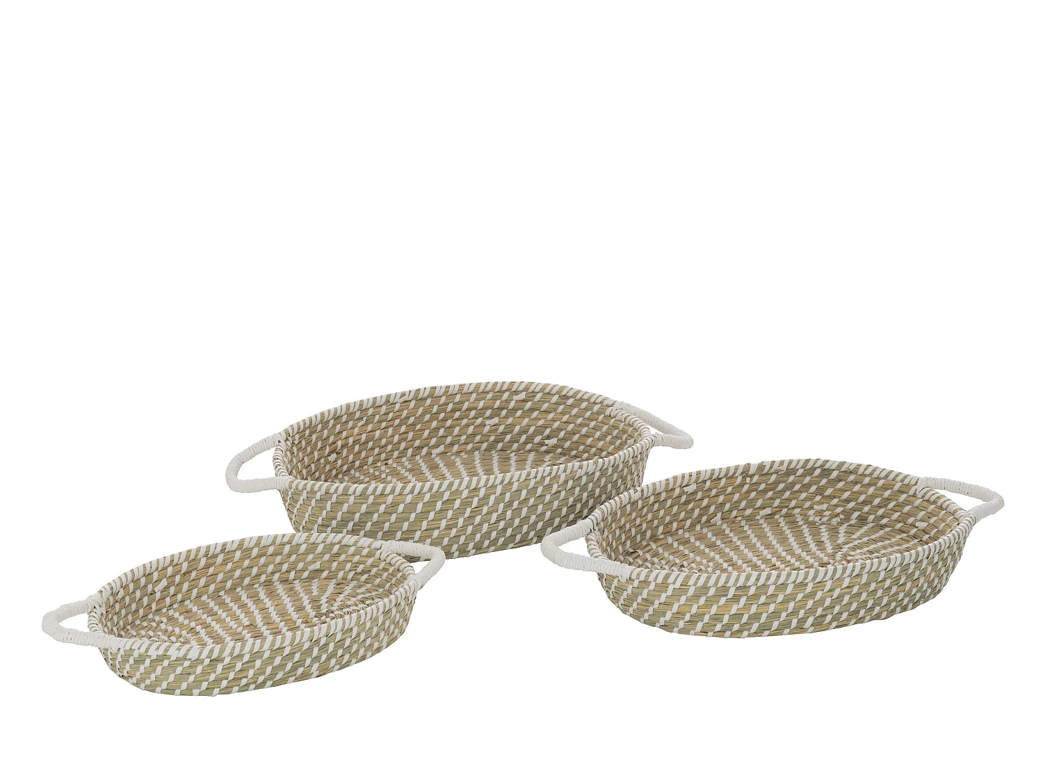 Lot de 3 Paniers Déco "Daren" 47cm Naturel & Blanc