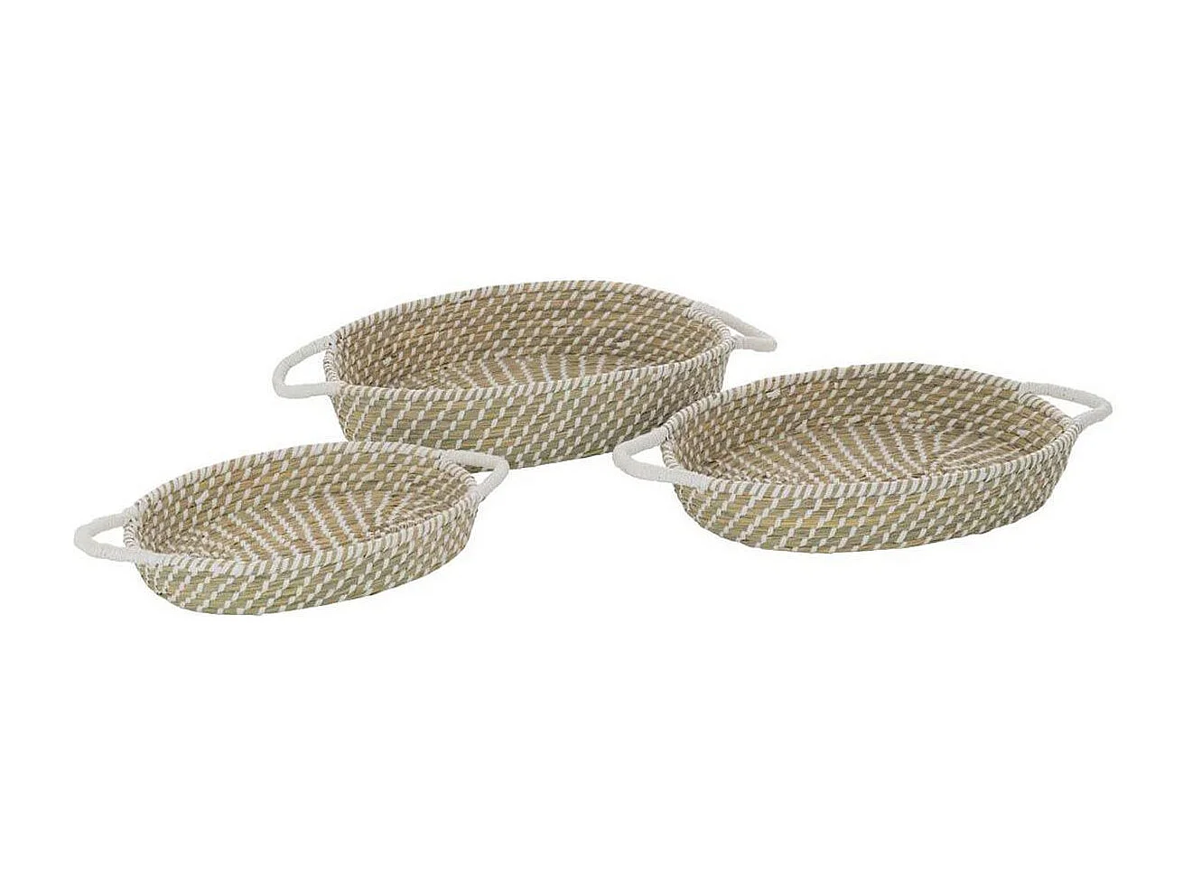Lot de 3 Paniers Déco "Daren" 47cm Naturel & Blanc