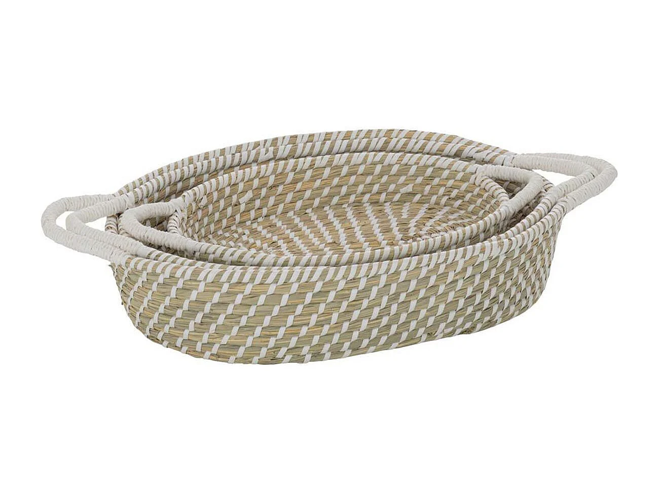 Lot de 3 Paniers Déco "Daren" 47cm Naturel & Blanc