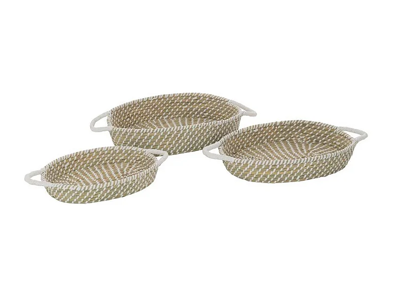 Lot de 3 Paniers Déco "Daren" 47cm Naturel & Blanc