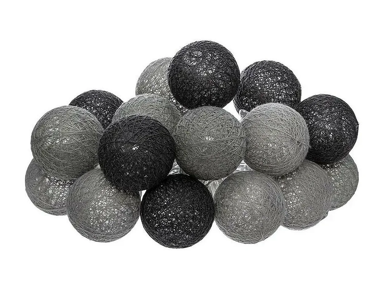 Guirlande Led 16 Boules "Smoky" 255cm Gris & Noir