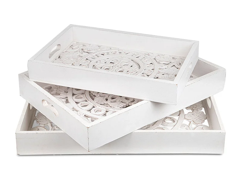 Lot de 3 Plateaux de Service "Oriental" 62cm Blanc