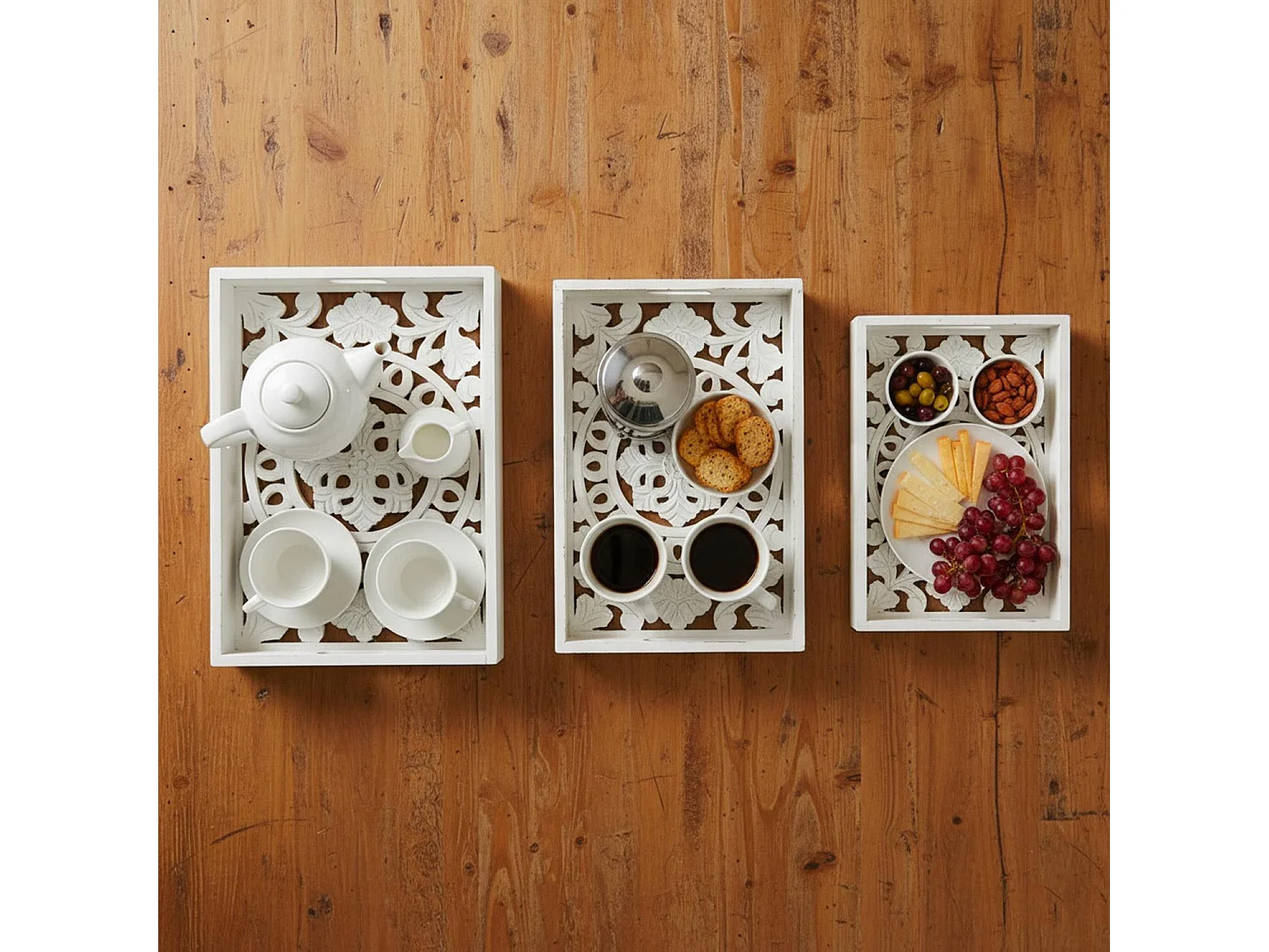 Lot de 3 Plateaux de Service "Oriental" 62cm Blanc