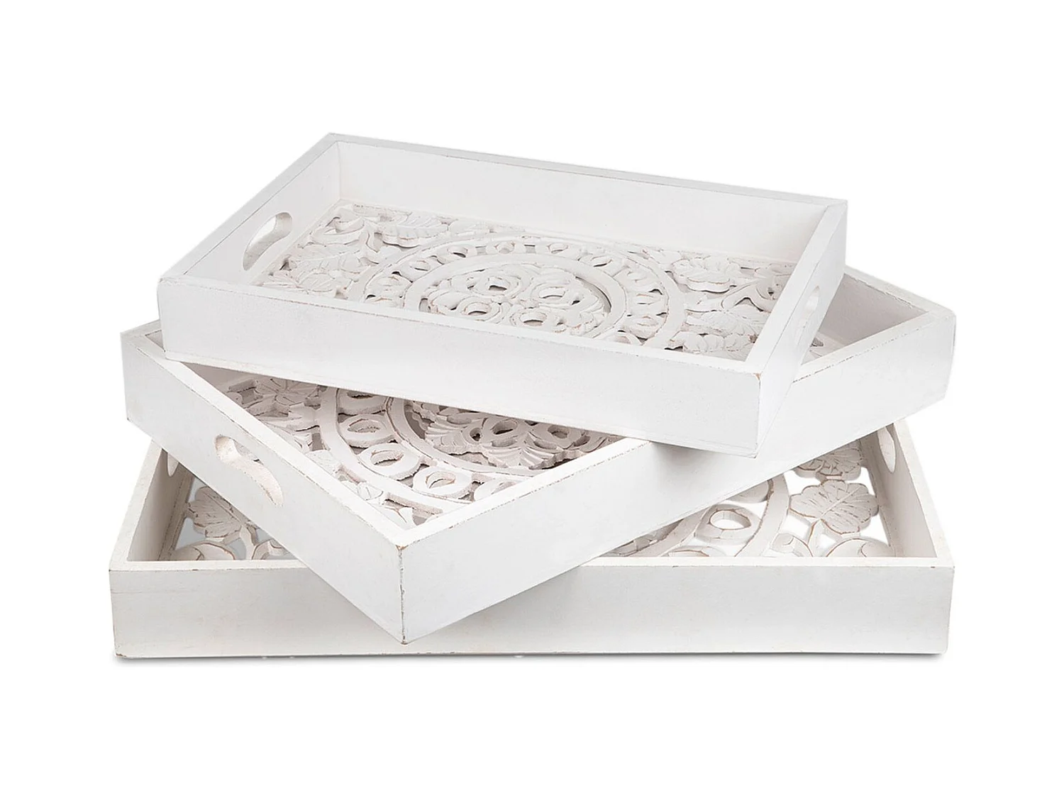 Lot de 3 Plateaux de Service "Oriental" 62cm Blanc