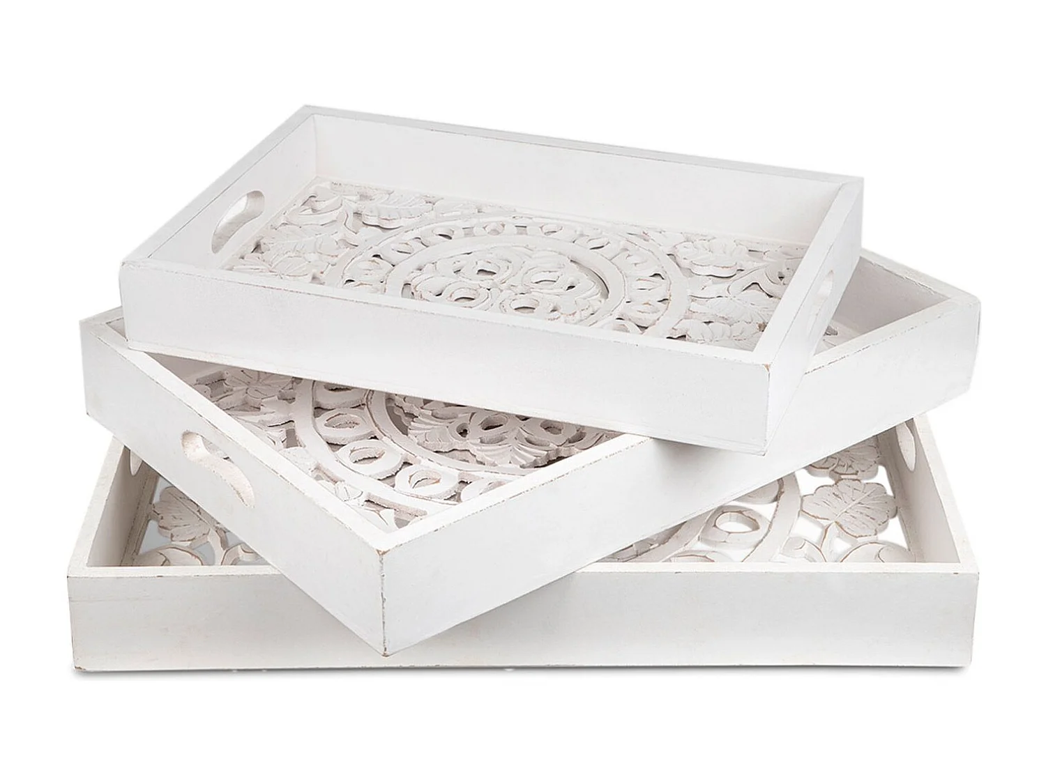 Lot de 3 Plateaux de Service "Oriental" 62cm Blanc