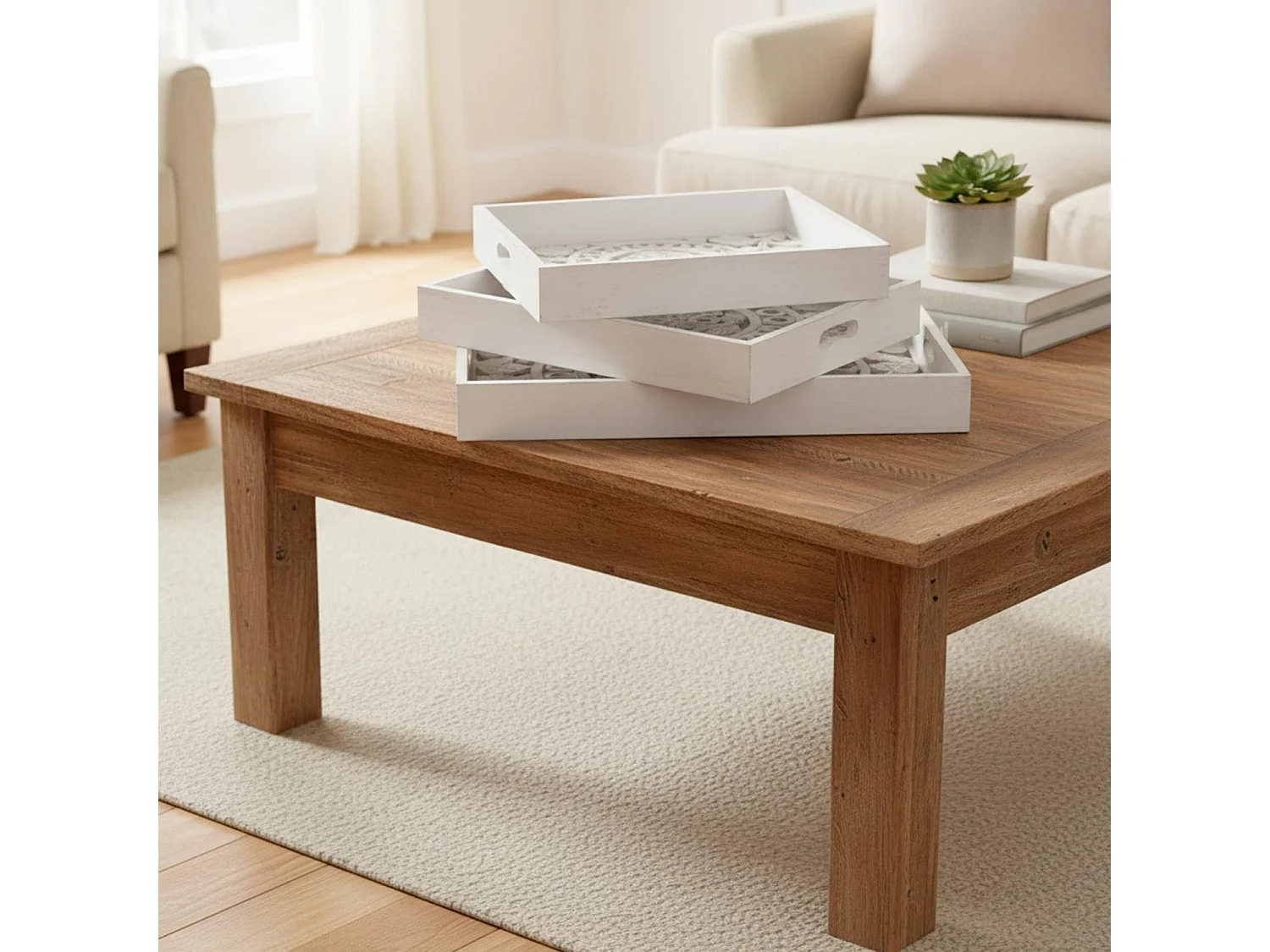 Lot de 3 Plateaux de Service "Oriental" 62cm Blanc