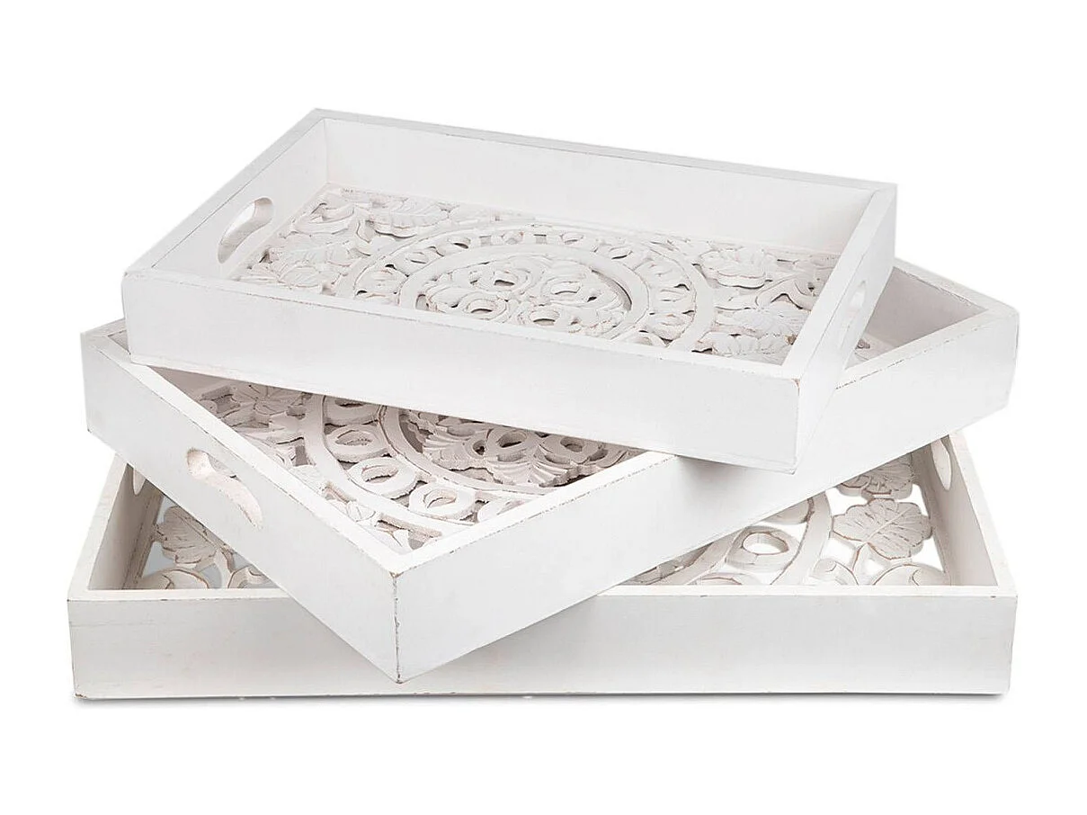 Lot de 3 Plateaux de Service "Oriental" 62cm Blanc