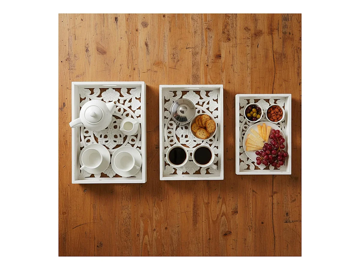 Lot de 3 Plateaux de Service "Oriental" 62cm Blanc