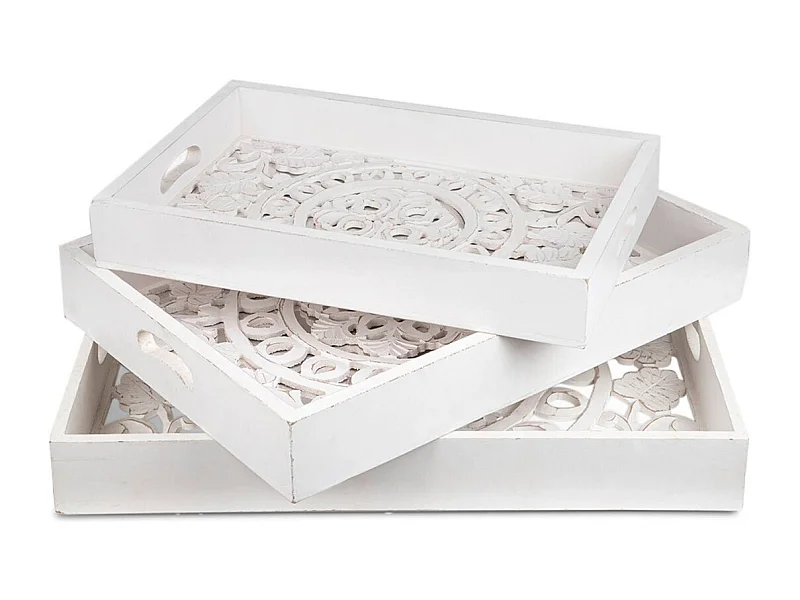 Lot de 3 Plateaux de Service "Oriental" 62cm Blanc