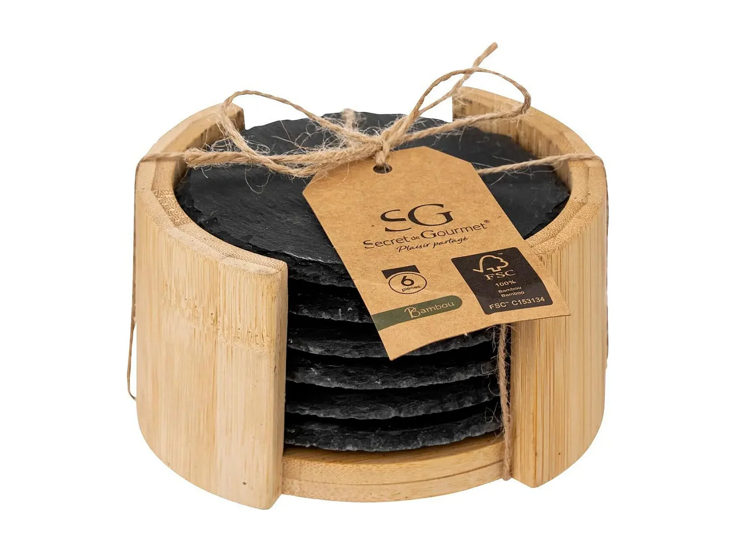 Lot de 6 Dessous de Verre "Ardoise" 10cm Noir