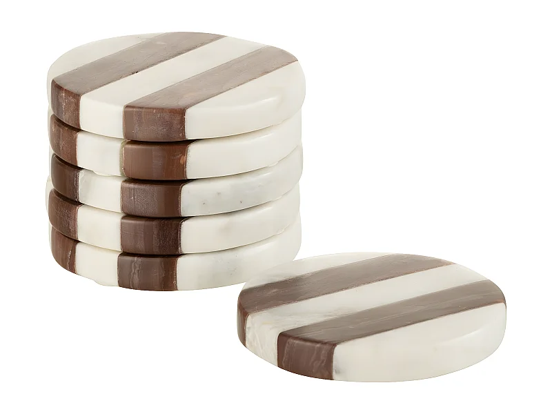 Lot de 6 Dessous de Verre Marbre "Streepy" 10cm Marron