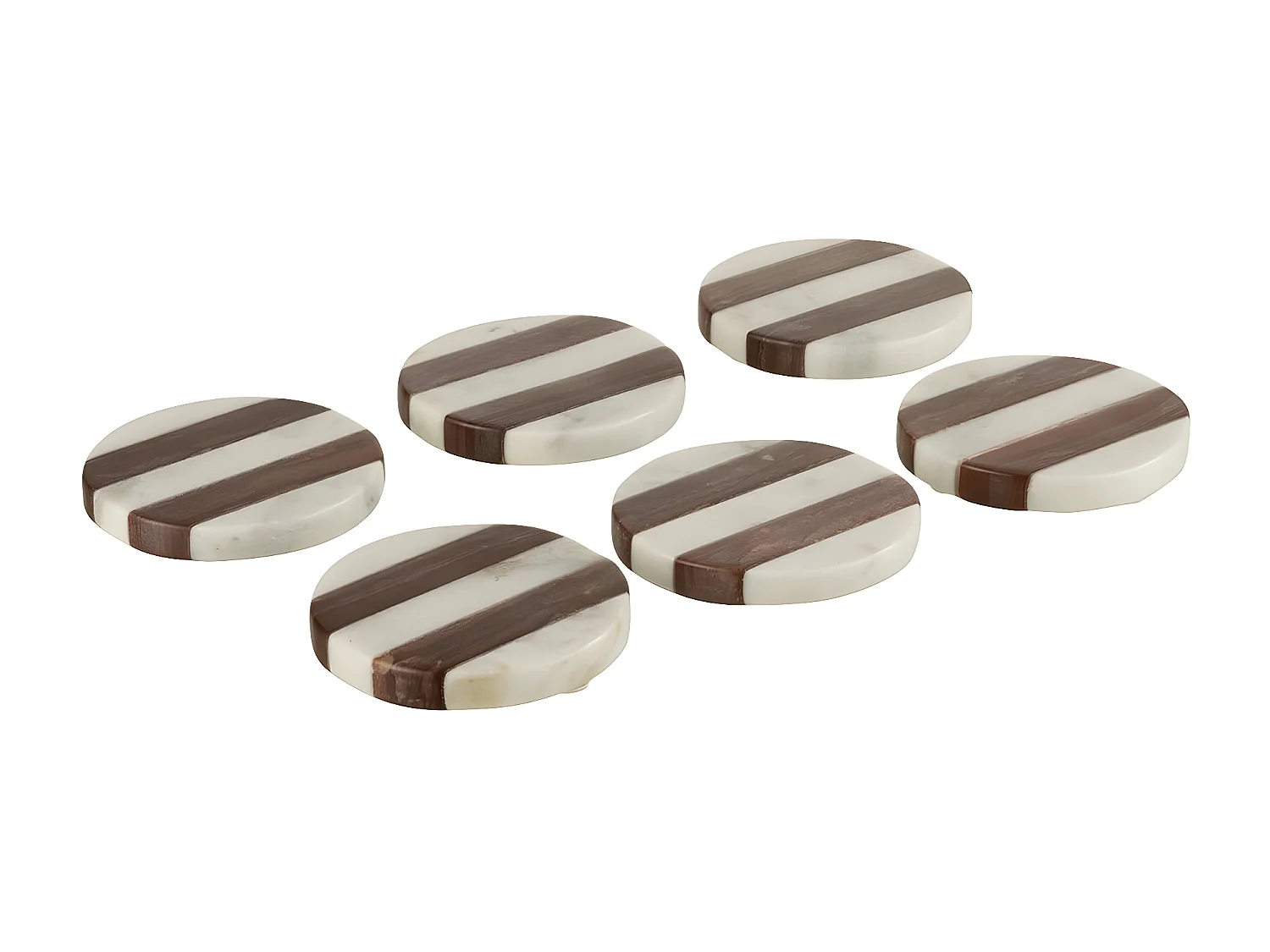 Lot de 6 Dessous de Verre Marbre "Streepy" 10cm Marron