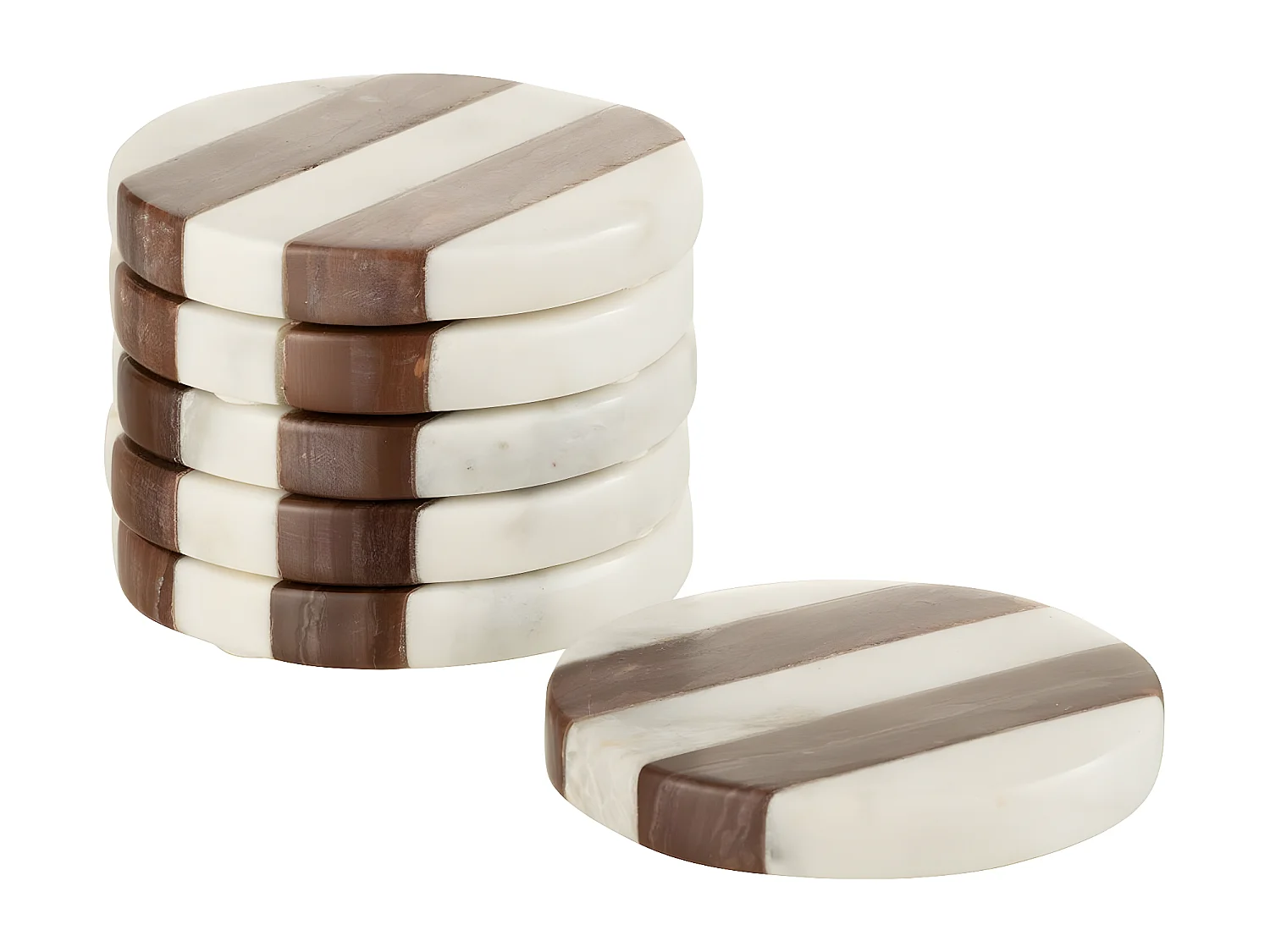 Lot de 6 Dessous de Verre Marbre "Streepy" 10cm Marron