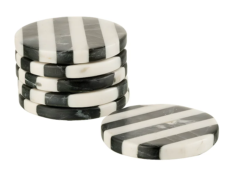 Lot de 6 Dessous de Verre Marbre "Streepy" 10cm Noir