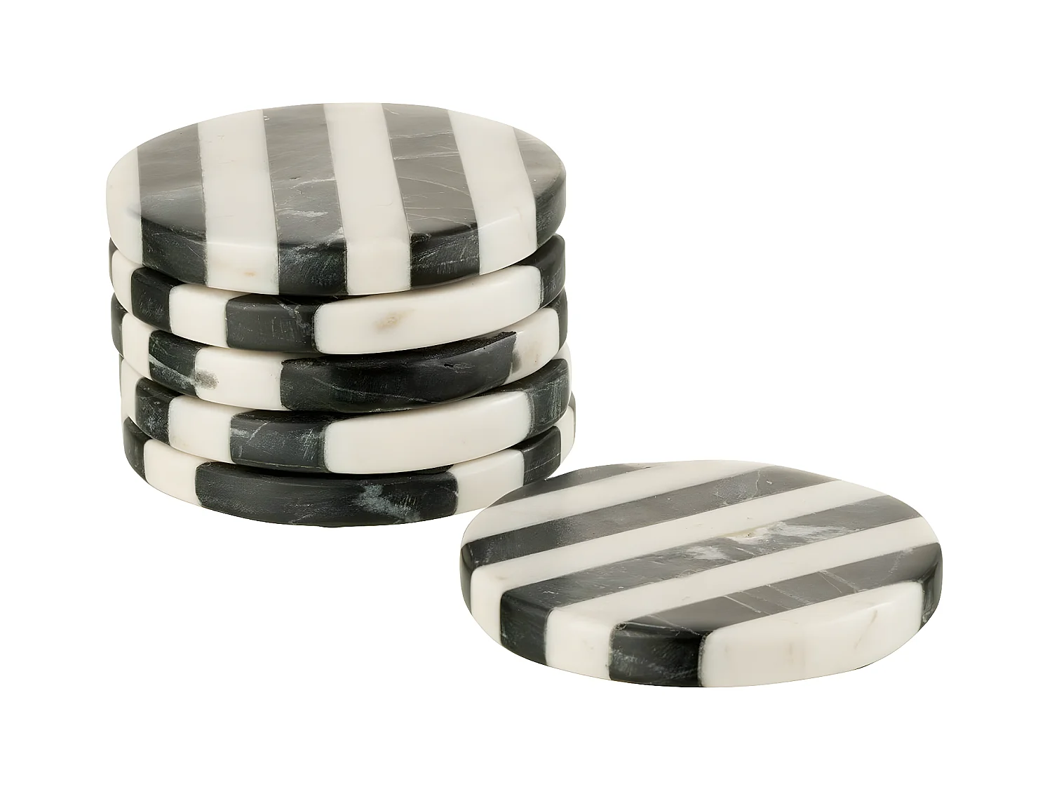 Lot de 6 Dessous de Verre Marbre "Streepy" 10cm Noir