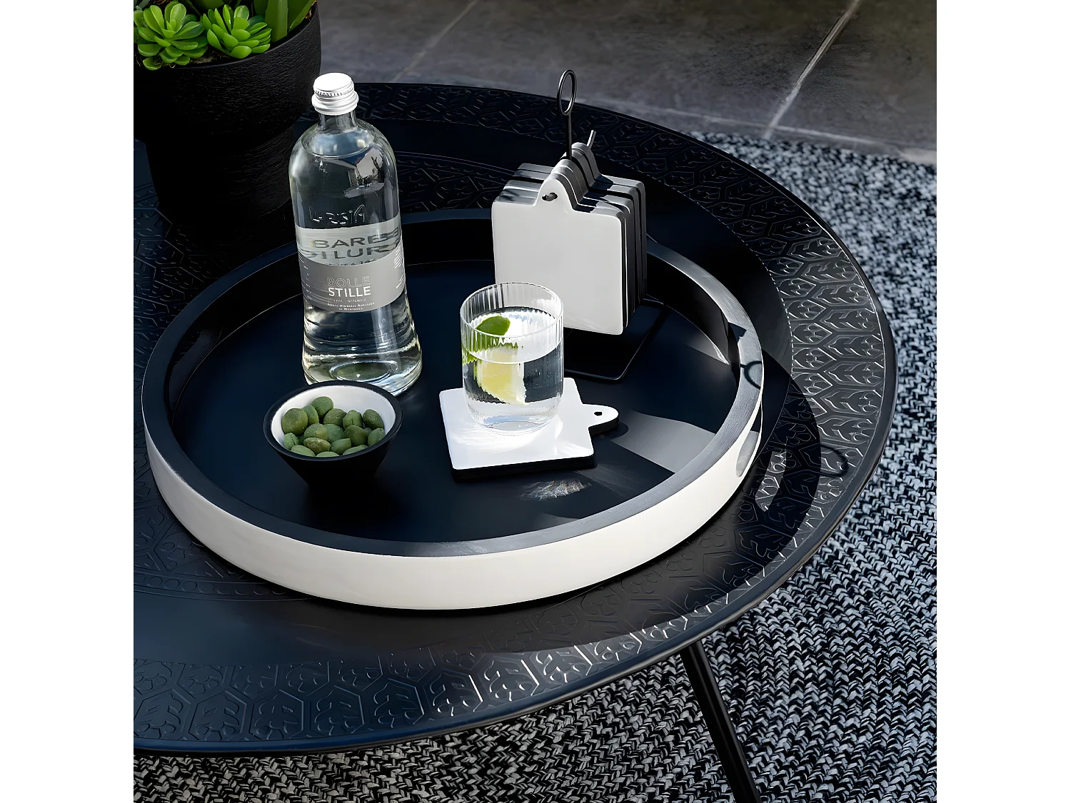 Lot de 6 Dessous de Verre "Tokyo" 23cm Noir & Blanc