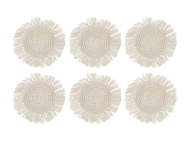 Lot de 6 Dessous de Verre "Franges" 14cm Beige