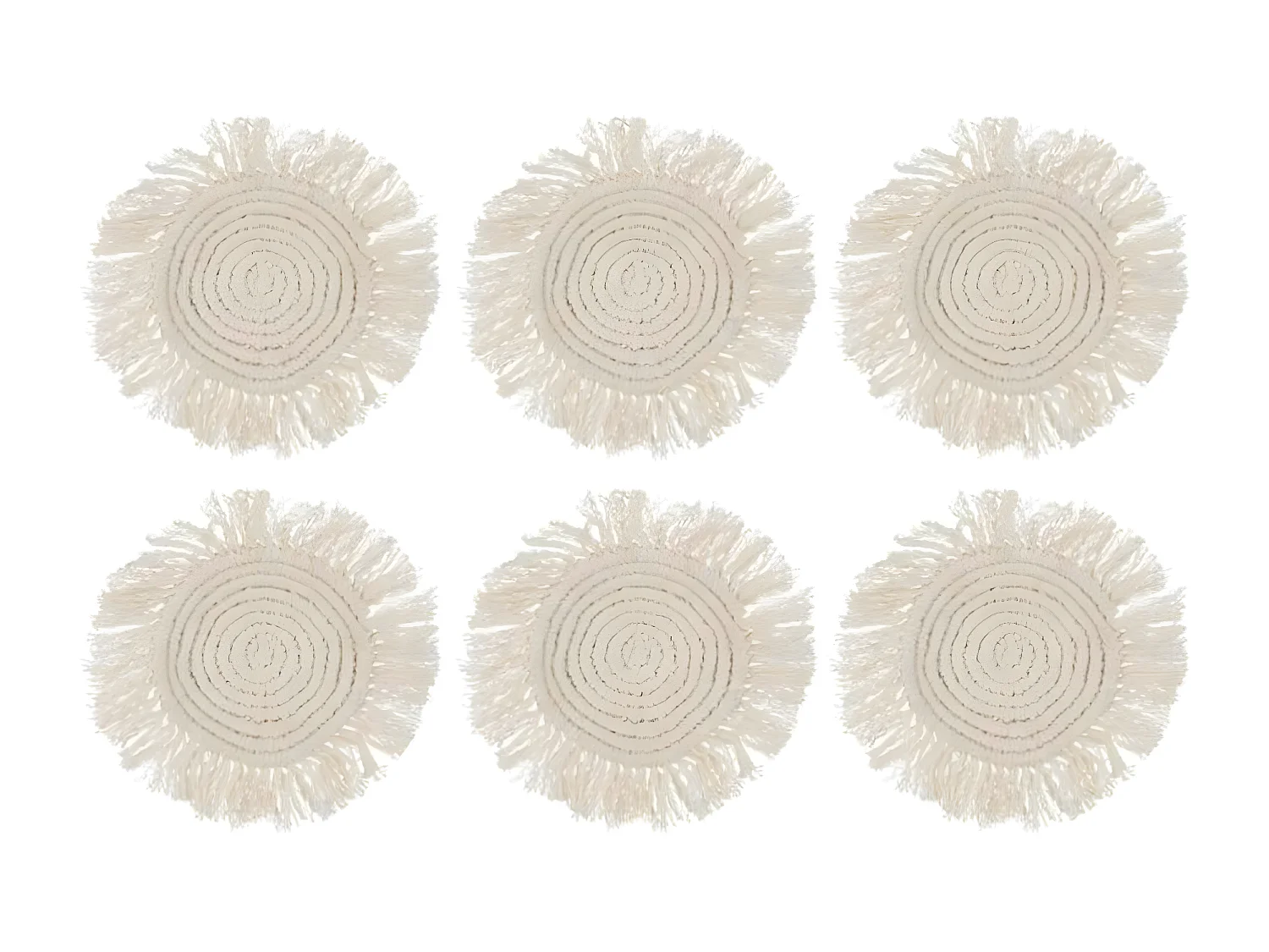 Lot de 6 Dessous de Verre "Franges" 14cm Beige