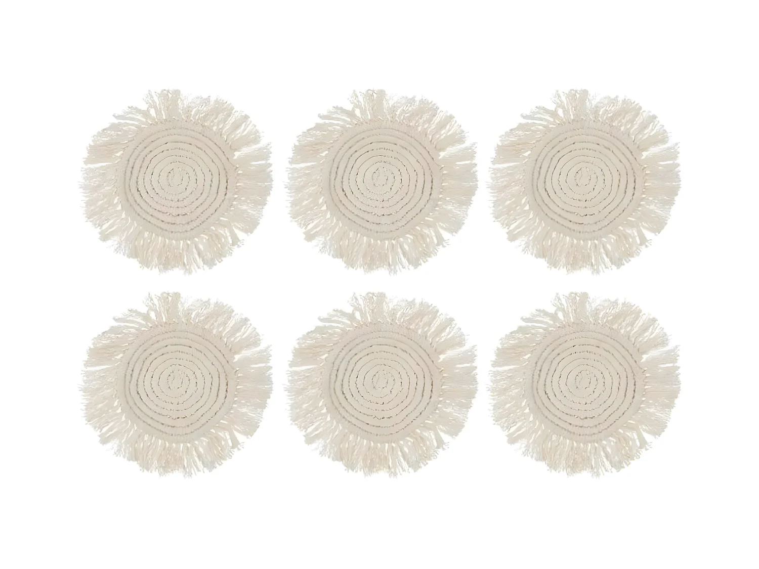 Lot de 6 Dessous de Verre "Franges" 14cm Beige