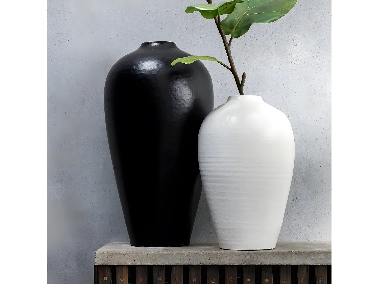 Vase Déco Poterie "Ying" 35cm Blanc