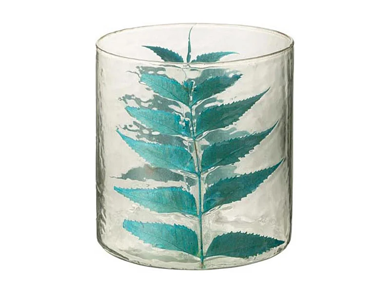 Vase Design en Verre "Feuille" 16cm Bleu