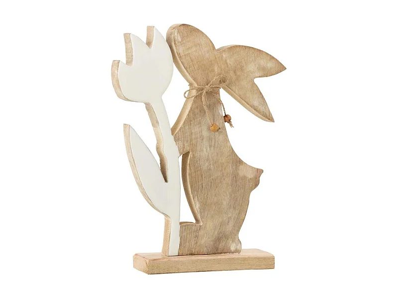 Statuette Déco "Lapin Fleur" 27cm Blanc & Beige