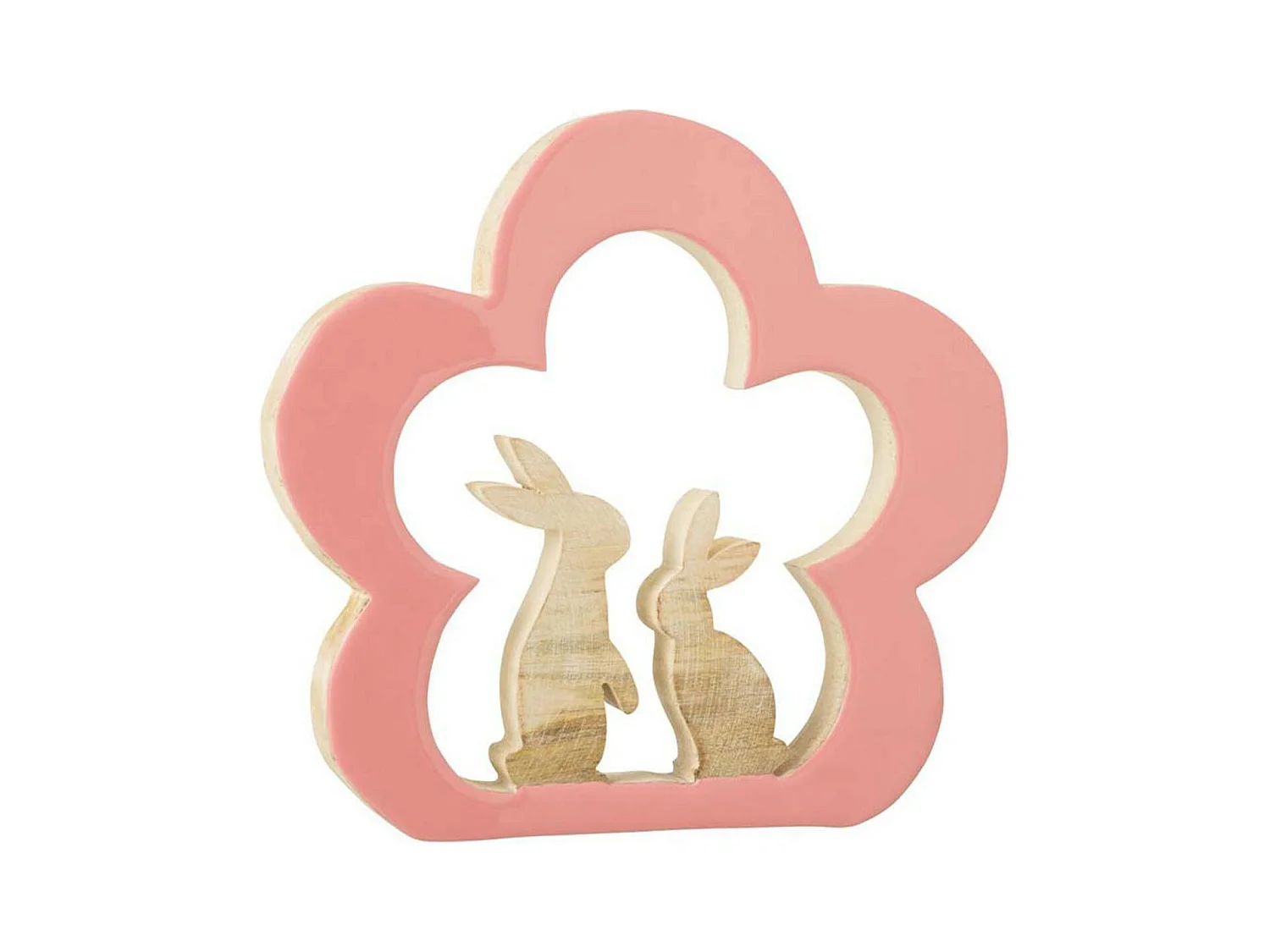Statuette Déco "2 Lapins dans Fleur" 27cm Rose