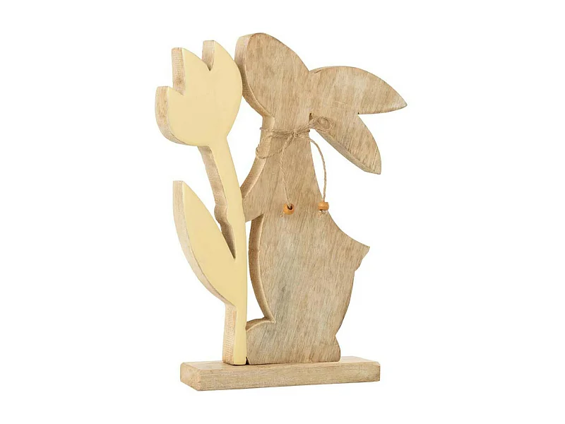 Statuette Déco "Lapin Fleur" 27cm Jaune & Beige