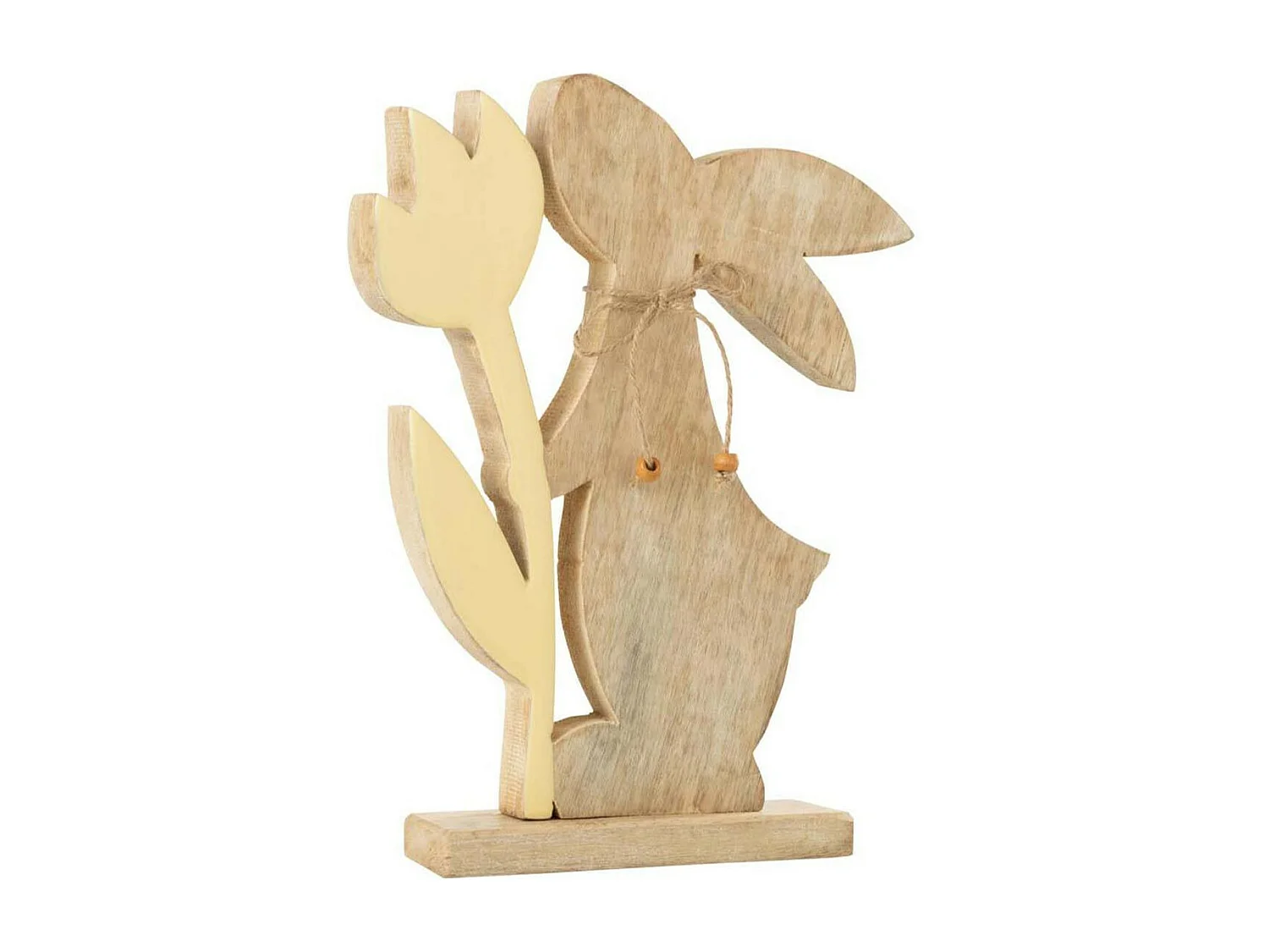 Statuette Déco "Lapin Fleur" 27cm Jaune & Beige