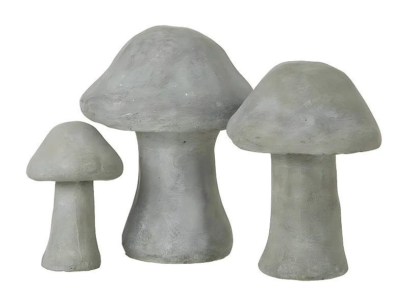 Lot de 3 Champignons Déco "Ciment" 19cm Gris