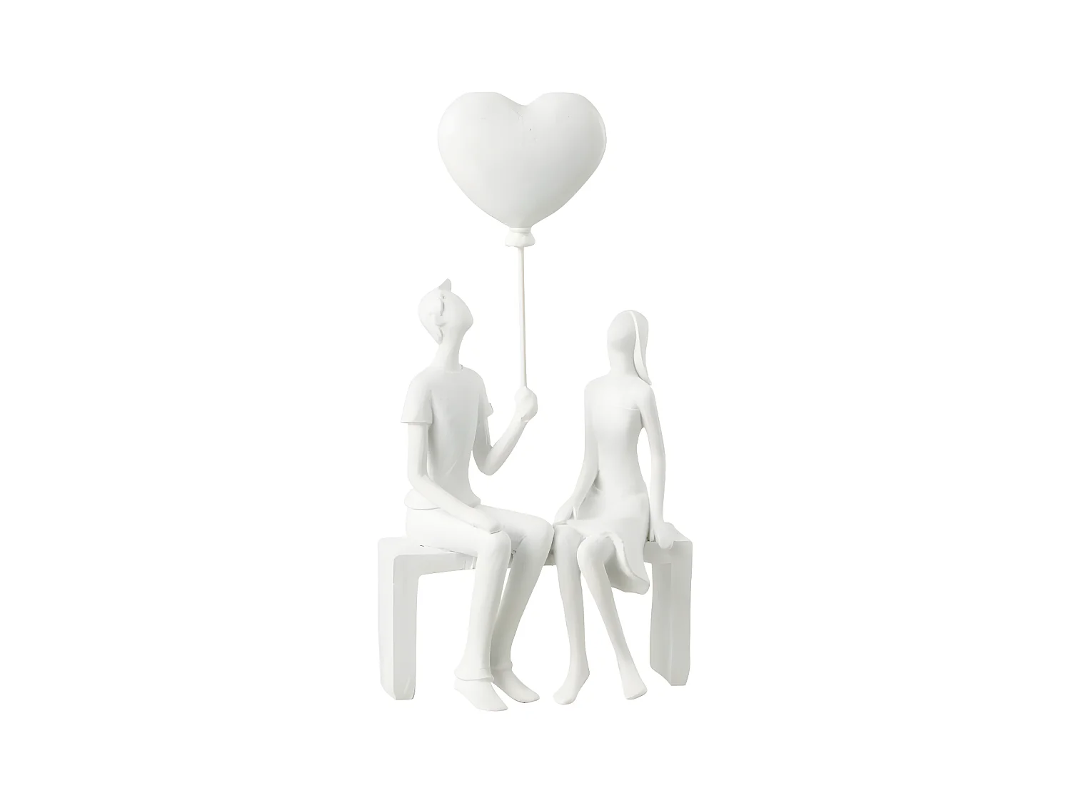 Statuette Déco "Couple Assis Ballon" 23cm Blanc