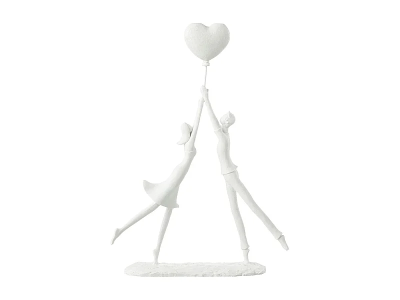 Statuette Déco "Couple Debout Cœur" 36cm Blanc