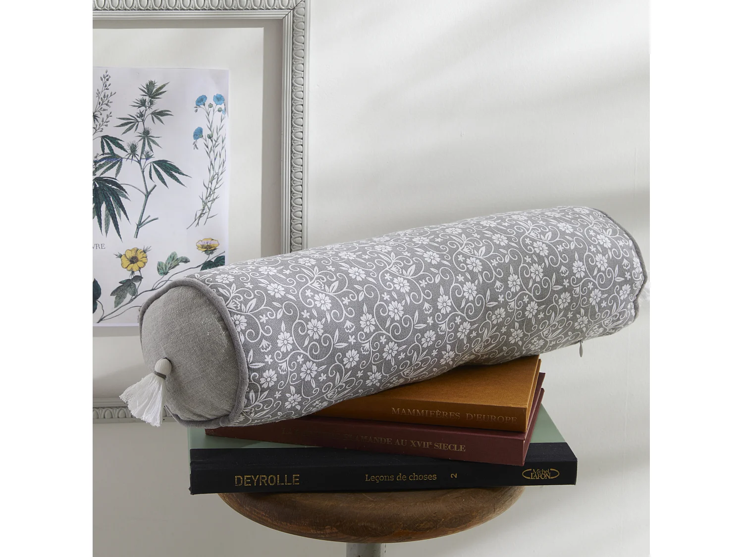 Coussin tube 100% coton. M/HomeGris.06 15x45cm